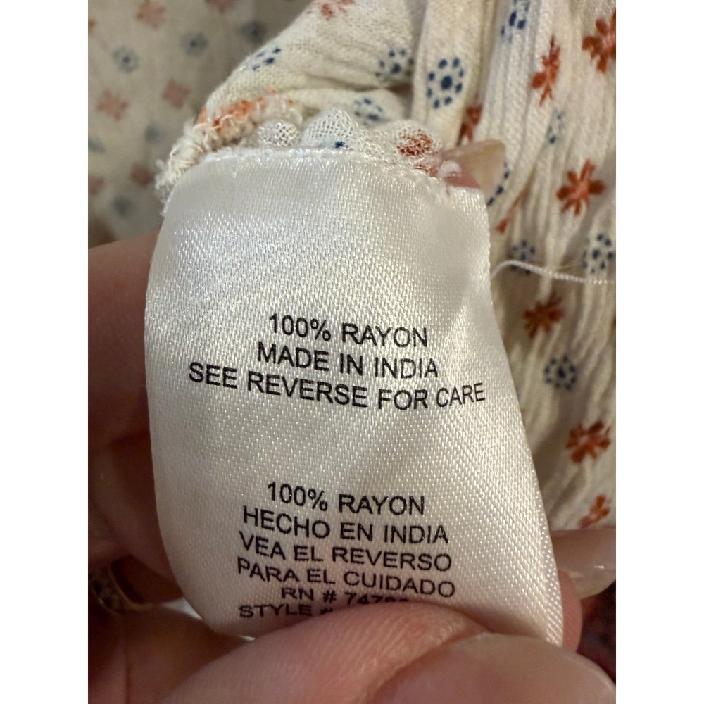 Patrons of Peace Floral Boho Tie Front Crop Top Cream Mixed Print Rayon Small - Picture 3 of 5
